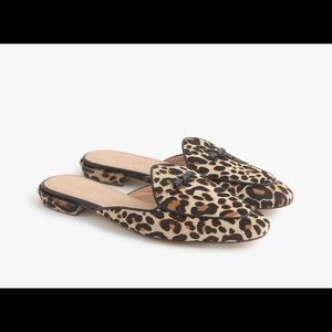 J CREW LEOPARD PRINT CALF HAIR MULES NIB.